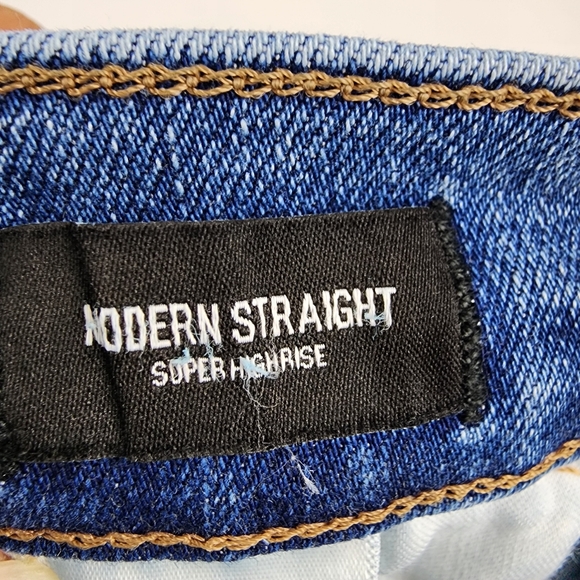 Express Jeans Womens 12S Modern Straight Super High Rise Distressed Blue (32x27) - Picture 8 of 14